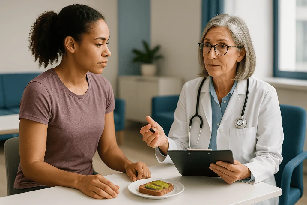 Doctor consulting patient about food choices, nutrition discussion: Which activity level should you pick? The biggest source