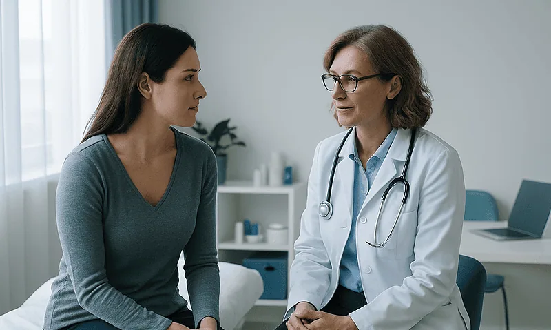 Doctor consulting with a patient in a medical office setting.