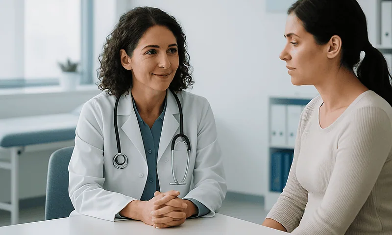 Female doctor consulting with a patient in a medical office.