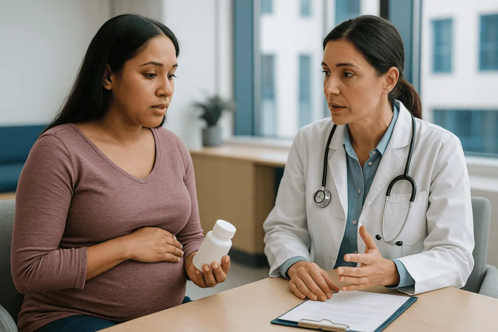 Pregnant woman consulting with female physician about medication: Which lupus nephritis medicines are unsafe in pregnancy?