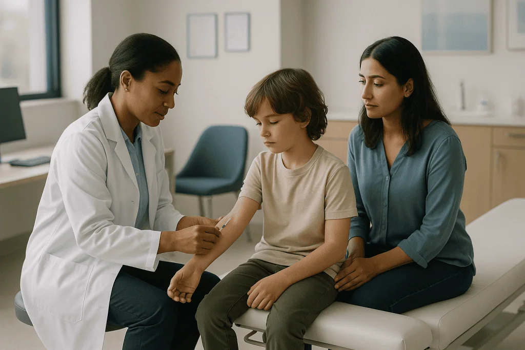 Doctor examining child's arm with parent present: Which other blood tests matter beyond filtering?