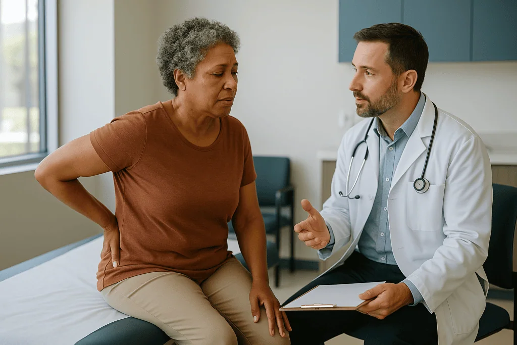 Doctor consulting with patient about back pain: Which pain conditions are most often considered for a stimulator?