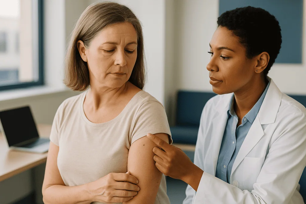 Dermatologist examining patient's arm during skin consultation: Which removal methods are most linked to a mole growing back