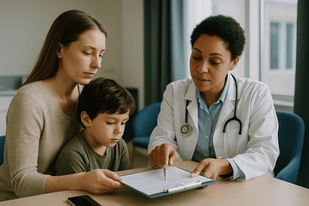 Pediatrician consulting with mother and child patient: Which reports and records to bring to the first neurologist appointme