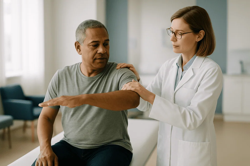 Doctor examining patient's shoulder range of motion: Which shoulder impingement test does the doctor use? Neer, Hawkins-Kenn