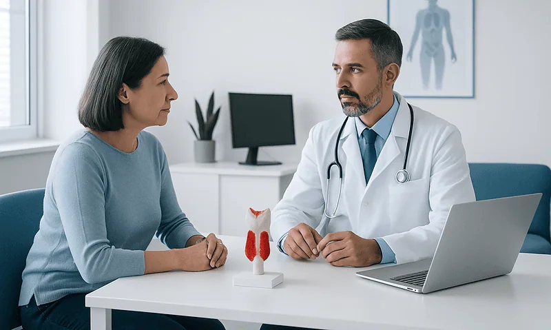 Doctor consulting with a female patient about reproductive health.