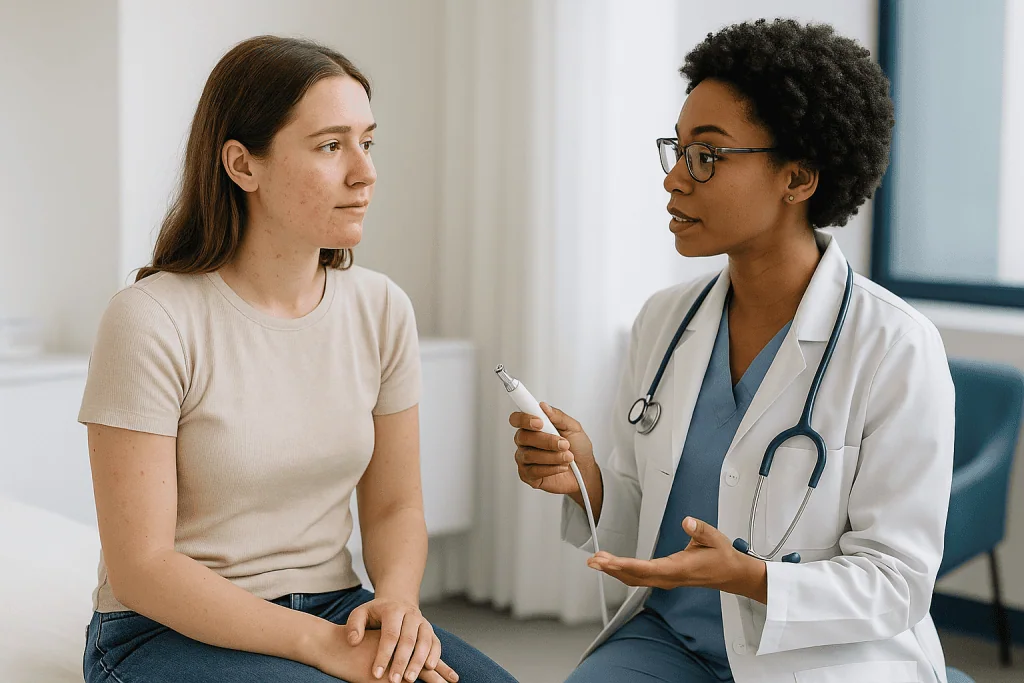 Doctor consulting patient in clinical setting: Who are the best microdermabrasion candidates?