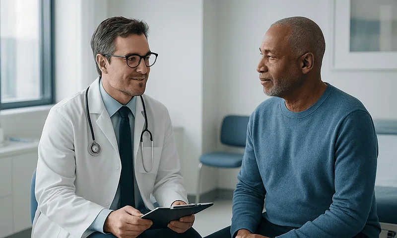 Doctor consulting with a patient in a medical office setting.