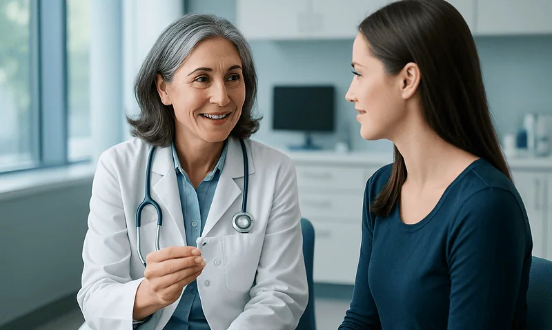 Dentist consulting with a patient in a modern dental clinic.