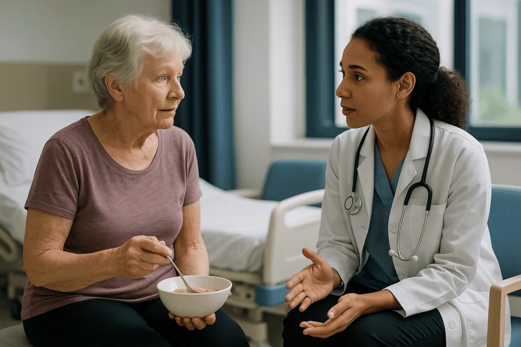 Doctor consulting elderly patient in hospital room: Who is a candidate for valvuloplasty, and who is usually asked to wait?