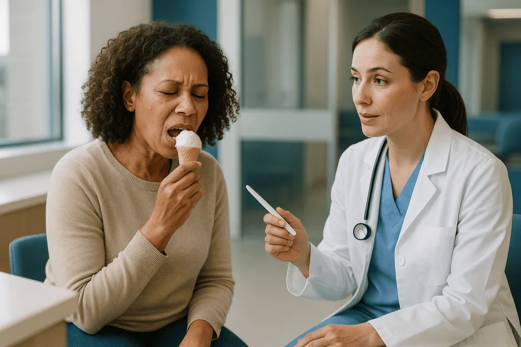 Doctor consulting patient eating ice cream cone: Who is a good candidate for laser dentistry?