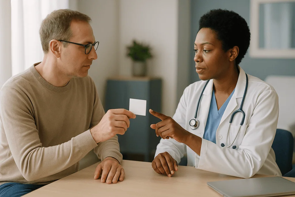 Doctor consulting patient, showing blank card or document: Who is actually protected from measles? The four kinds of evidenc
