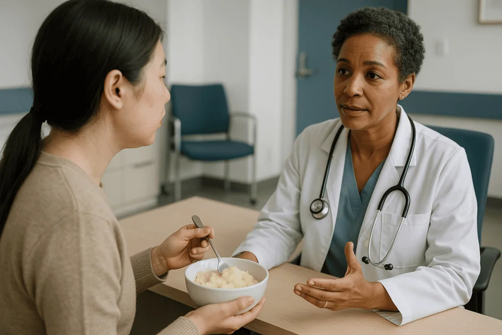 Doctor consulting patient with bowl of food: Who is usually a candidate, and who is asked to wait