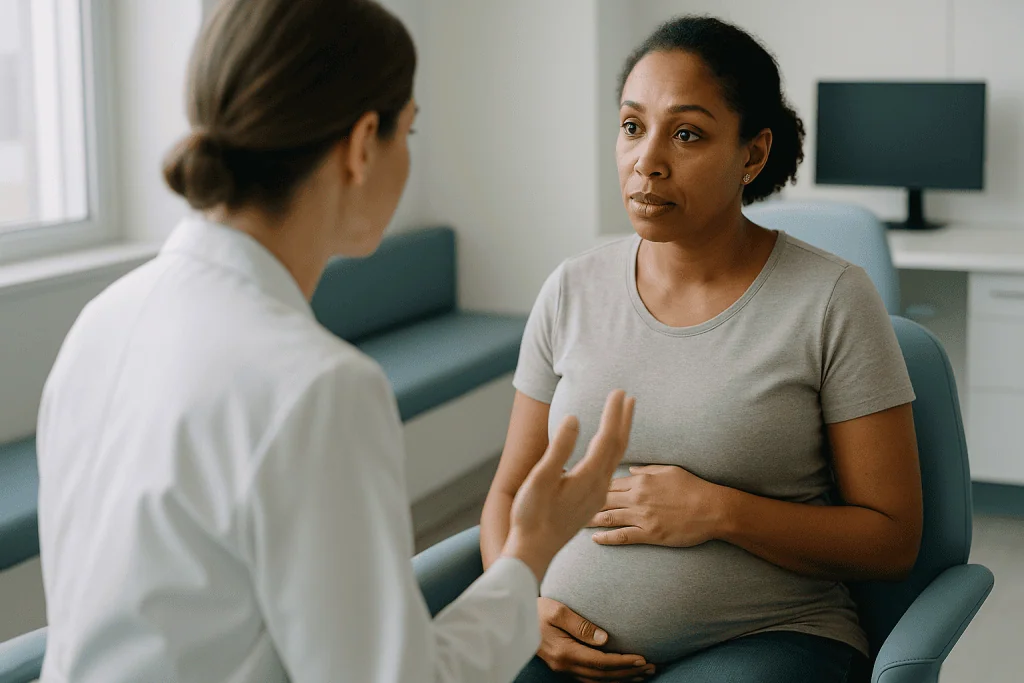 Pregnant woman consulting with healthcare provider: Who is usually a candidate, and who is asked to wait