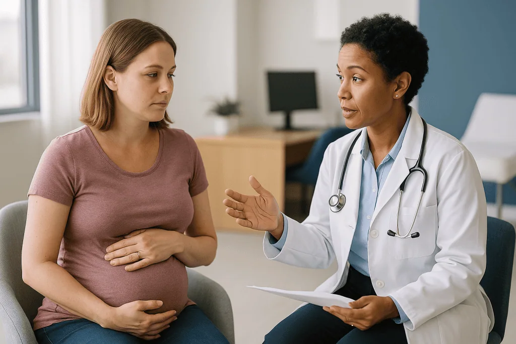 Pregnant woman consulting with female doctor: Who is usually a candidate for each option, and who is asked to wait