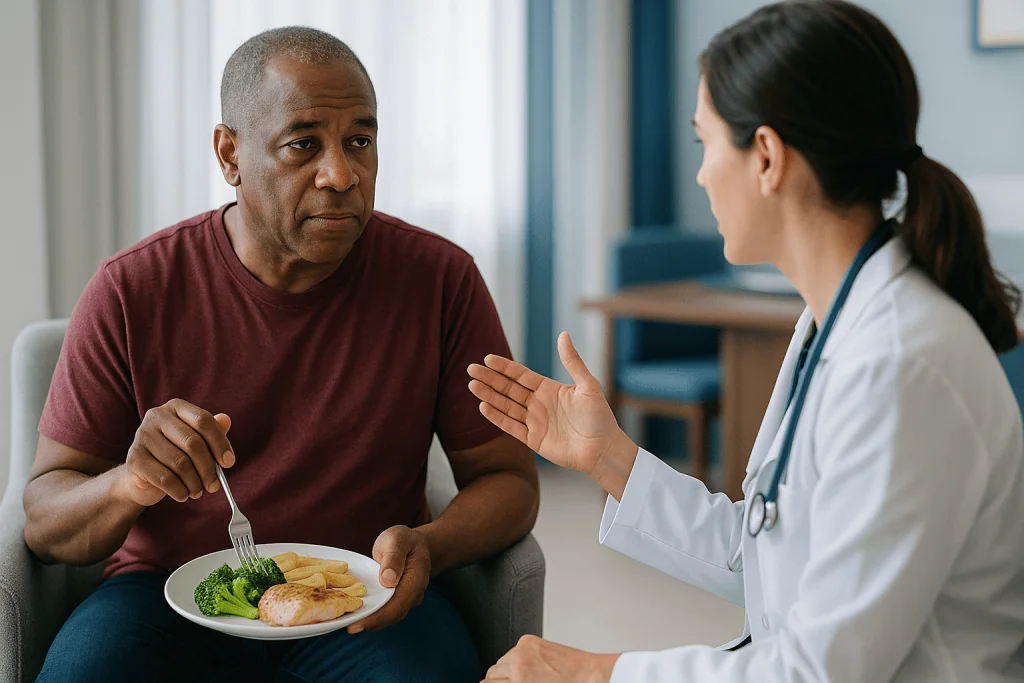 Patient discussing diet with female doctor during consultation: Who is usually a good candidate for minimally invasive surge