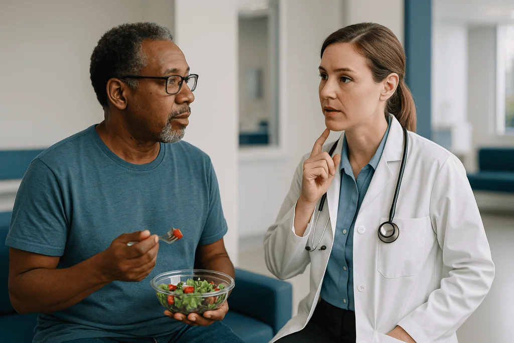 Doctor consulting patient about diet and nutrition: Who is usually asked to wait, and who is seen sooner