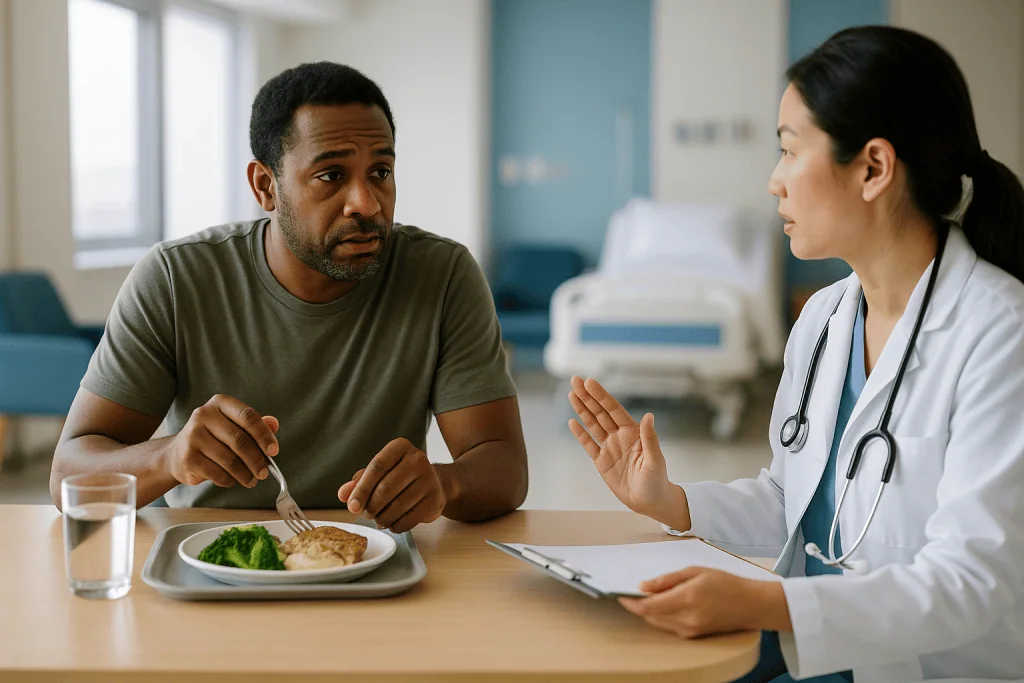 Doctor consulting patient about diet and nutrition: Who is usually asked to wait, or steered toward a different option