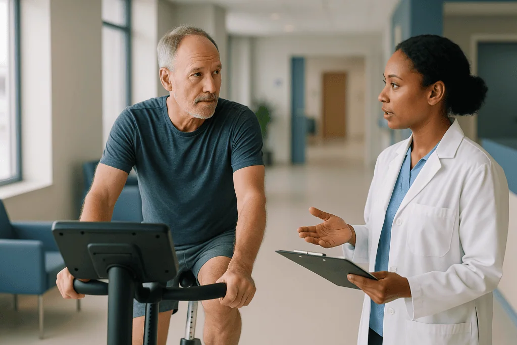 Doctor consulting patient on stationary exercise bike: Who is usually cleared for sport, and who is asked to wait