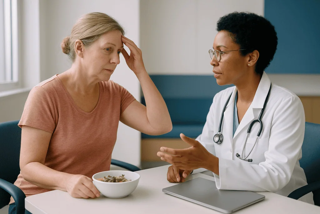 Patient consultation with doctor about nutrition and health: Who is usually offered a forehead lift, and who is asked to wai