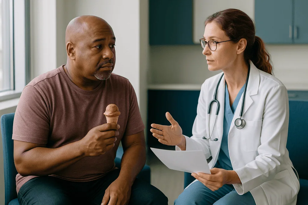 Doctor consulting patient about ice cream: Who is usually offered a sinus lift, and who is asked to wait