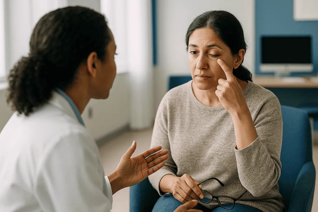 Healthcare provider consulting with patient about eye concern: Who is usually offered chalazion surgery, and who is asked to