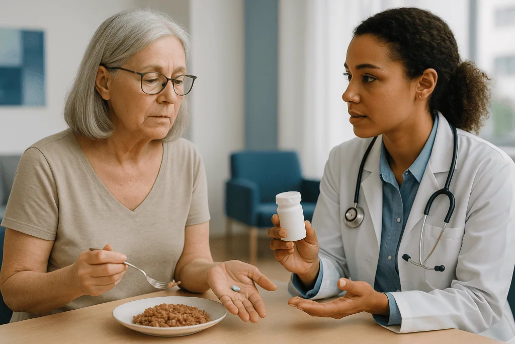 Doctor discussing medication with elderly patient during consultation: Who is usually offered cytoreductive medication, and 
