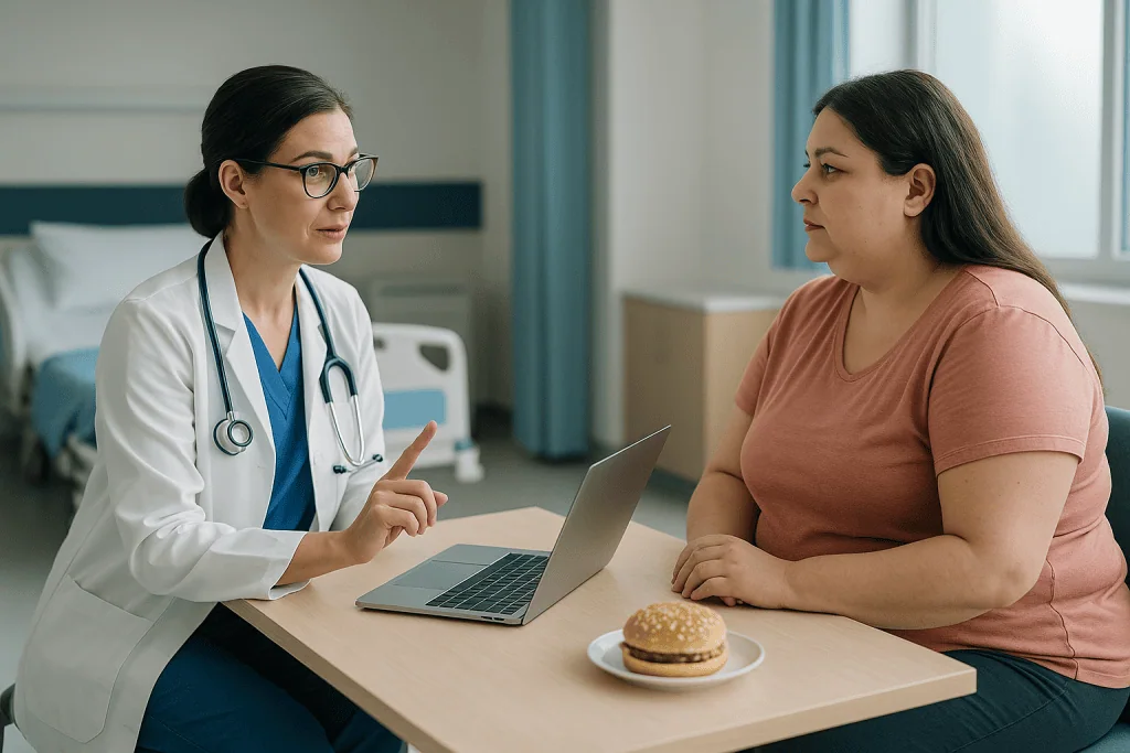 Doctor consulting patient about diet and nutrition: Who is usually offered facial aesthetic surgery, and who is asked to wai