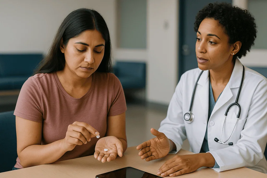 Doctor consulting patient about medication treatment: Who is usually offered medication first, and who is asked to wait or s