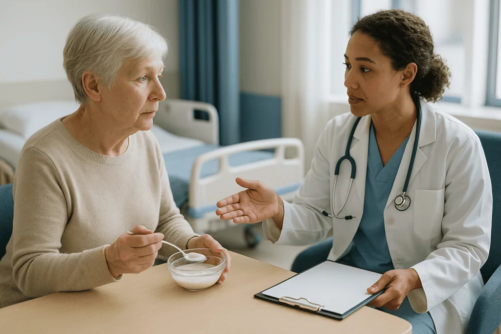 Doctor consulting with elderly patient in hospital room: Who is usually offered MVD surgery for trigeminal neuralgia, and wh
