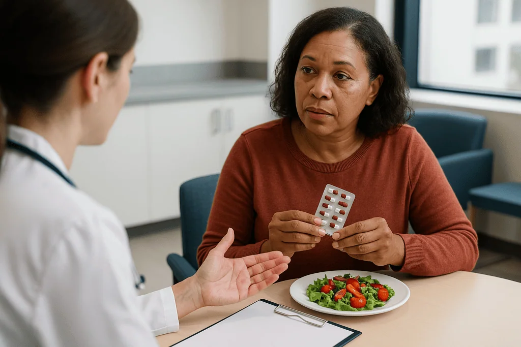 Healthcare provider consulting patient about medication: Who is usually offered oral iron first, and who is usually moved to