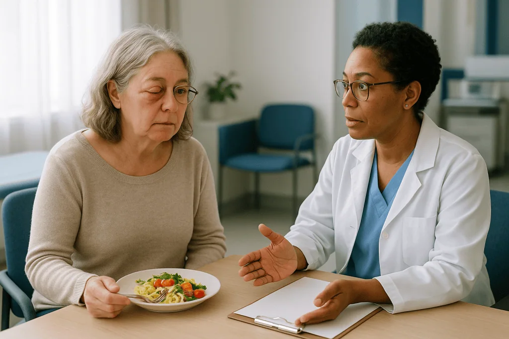 Doctor consulting patient about meal and nutrition: Who is usually offered orbit surgery, and who is asked to wait