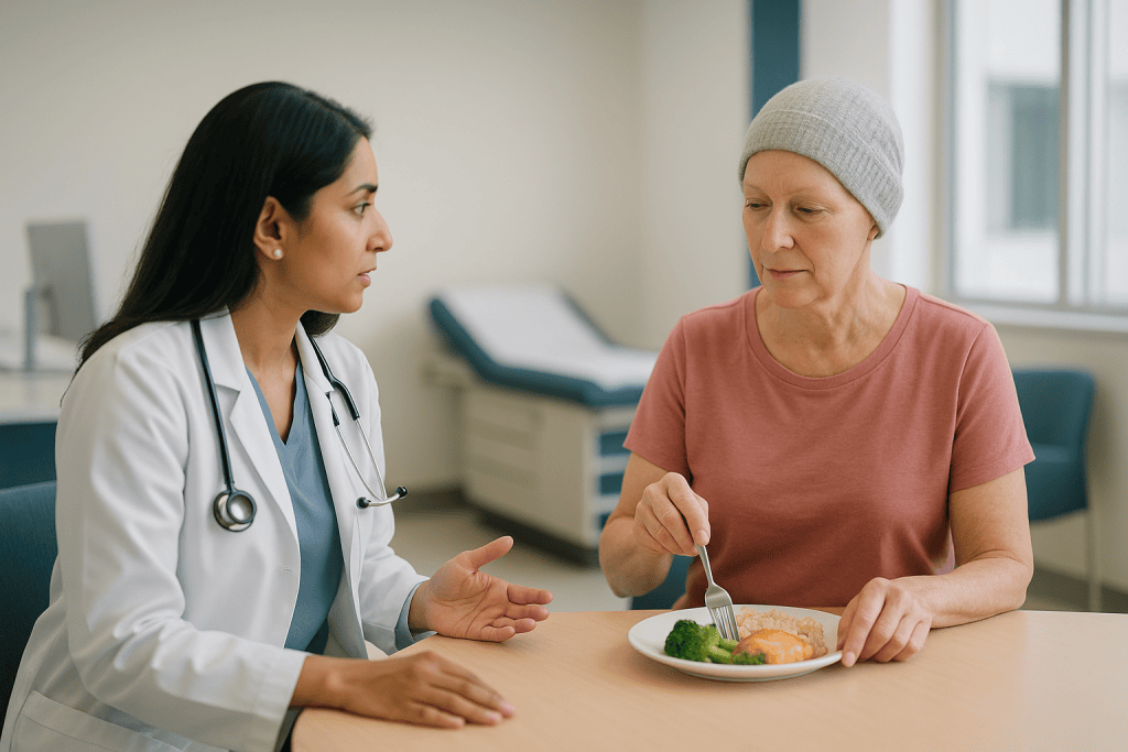 Doctor consulting patient about nutrition and diet: Who is usually offered radiation before surgery, and who is asked to wai