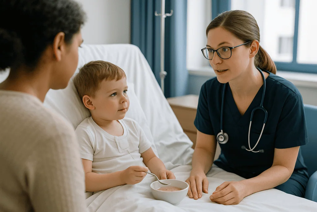 Doctor consulting with parent and child during hospital visit: Who is usually offered surgery now, and who is asked to wait