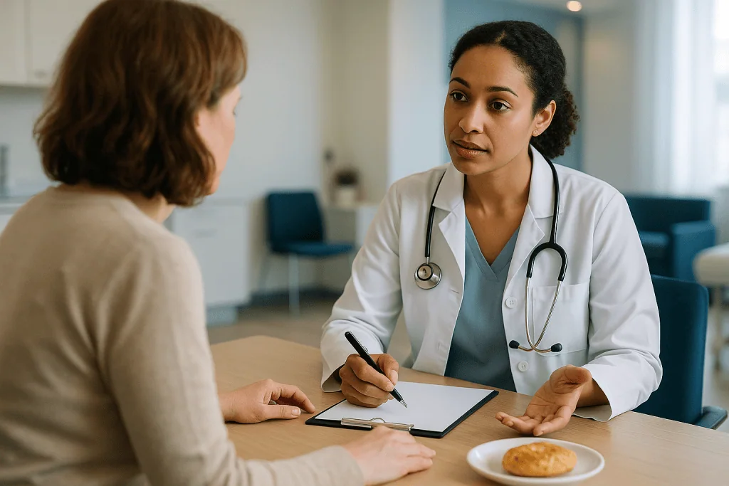 Female doctor consulting female patient at desk: Who is usually referred quickly, and who is usually asked to wait
