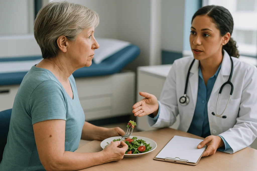 Doctor consulting patient about diet and nutrition — Who mole removal is usually for, and who is usually asked to wait