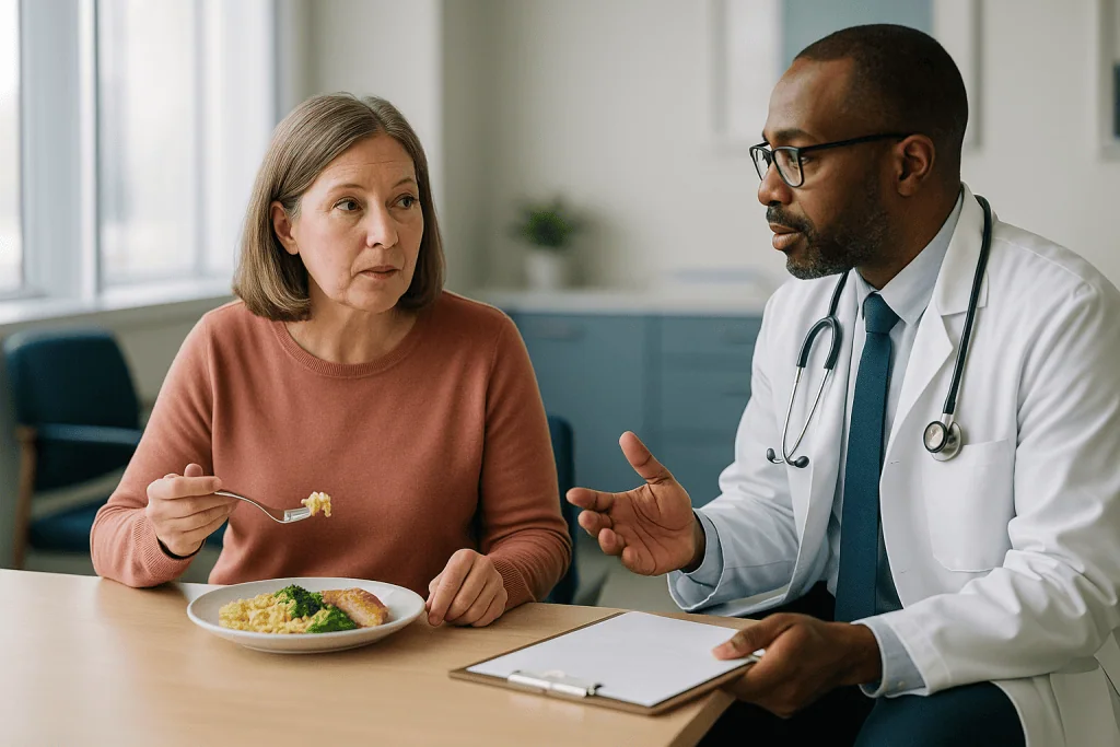 Doctor consulting patient about food during meal: Who recovers quickly, and who is usually watched more closely