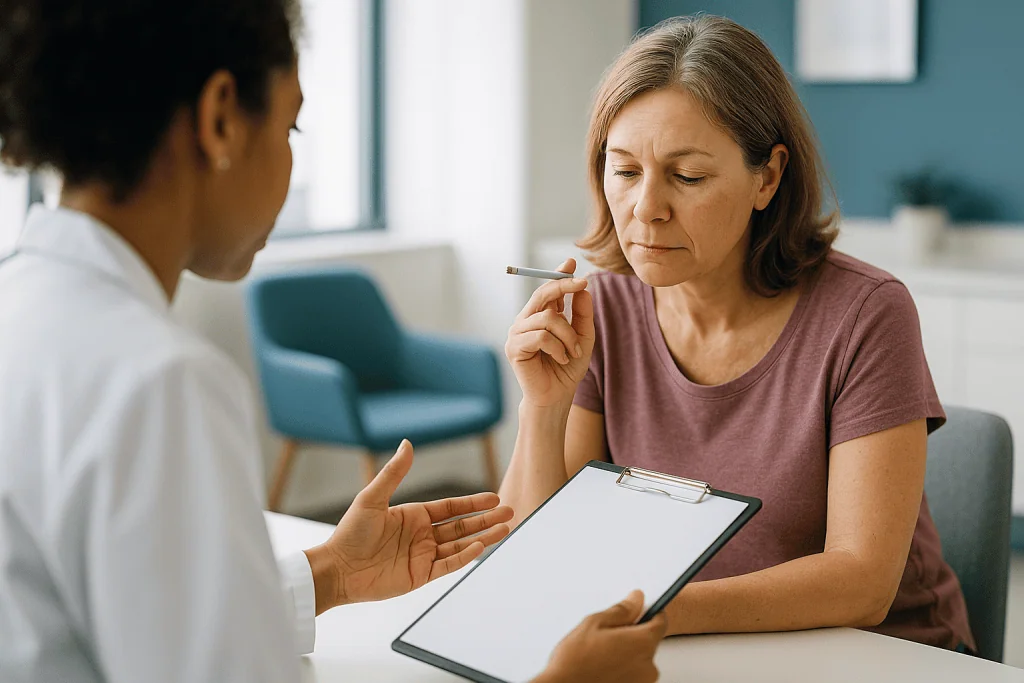 Healthcare professional consulting with patient using clipboard: Who should not get mesotherapy: the list dermatologists sta