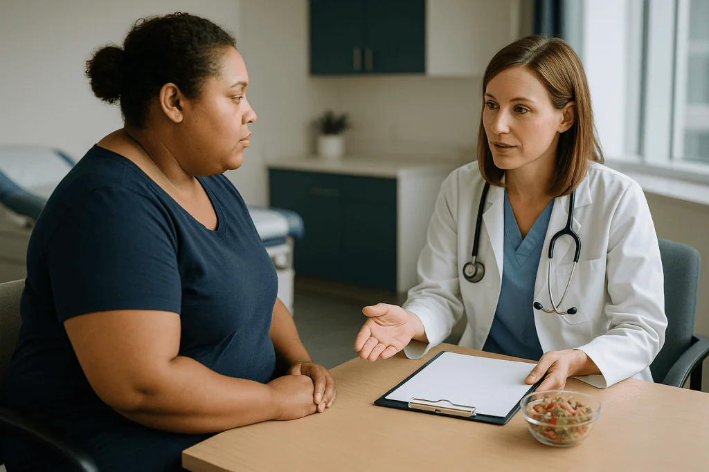 Doctor consulting with adult patient about health plan: Who sits on the multidisciplinary team, and what each person is look