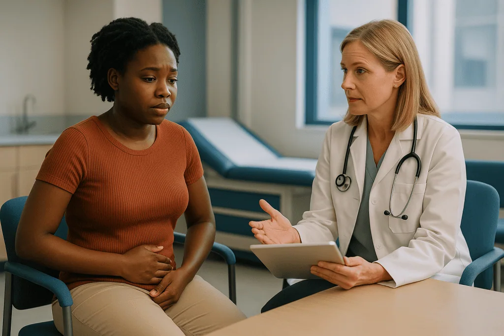 Female doctor consulting patient about reproductive health: Who tends to feel more IUD insertion pain?