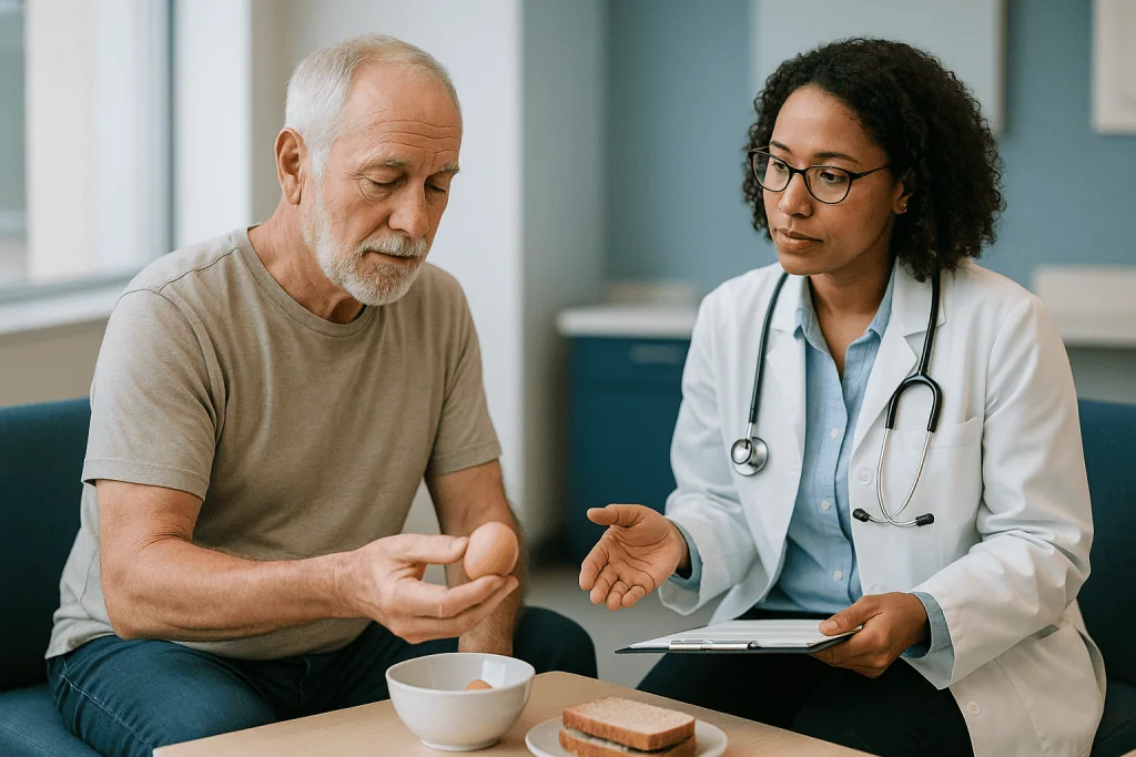 Doctor consulting senior male patient about diet and health: Who this guide is for, and who is usually asked to wait