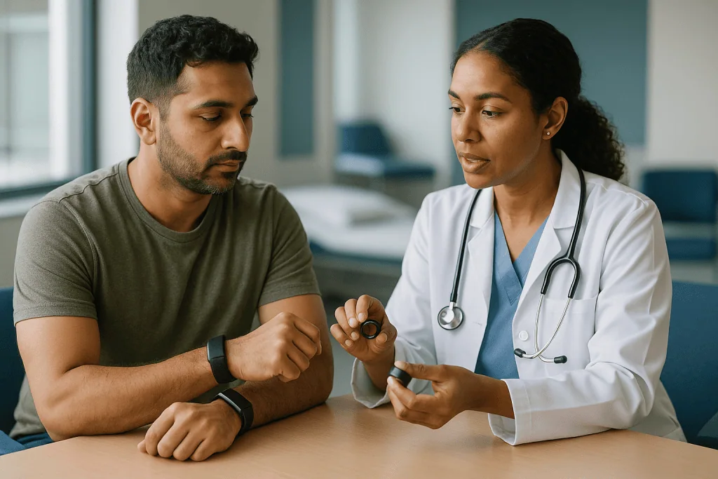 Doctor consulting patient about wearable health tracking device: Whoop vs Oura: how each device actually takes its measureme