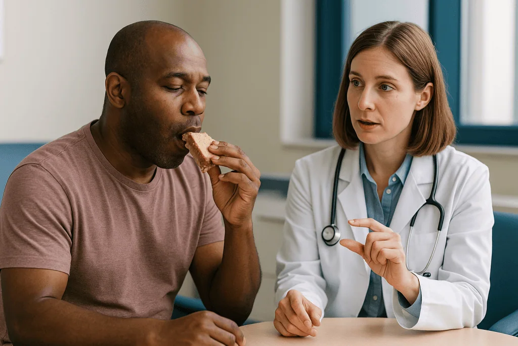 Doctor consulting patient about food or diet: Why a shorter vibrating length raises pitch