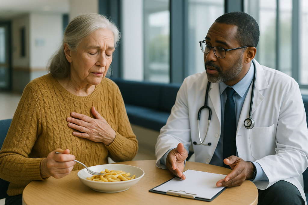 Doctor consulting elderly patient about diet and nutrition: Why adults with aortic stenosis are usually steered toward repla