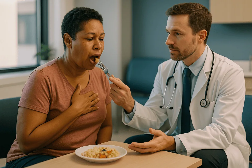 Doctor consulting patient about food or diet — Why bleeding after tonsillectomy can happen days later