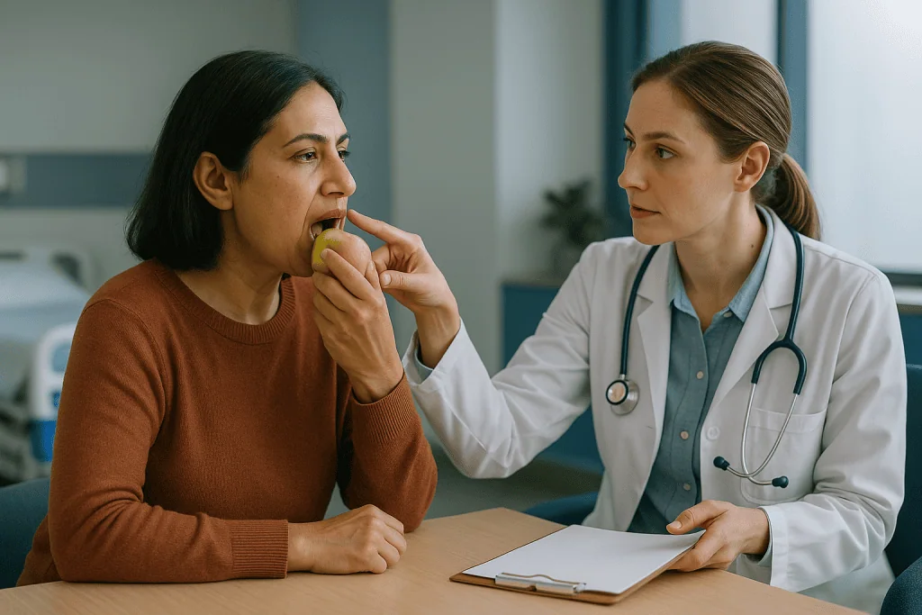 Doctor examining patient's throat with tongue depressor: Why bone structure decides more than the implant does