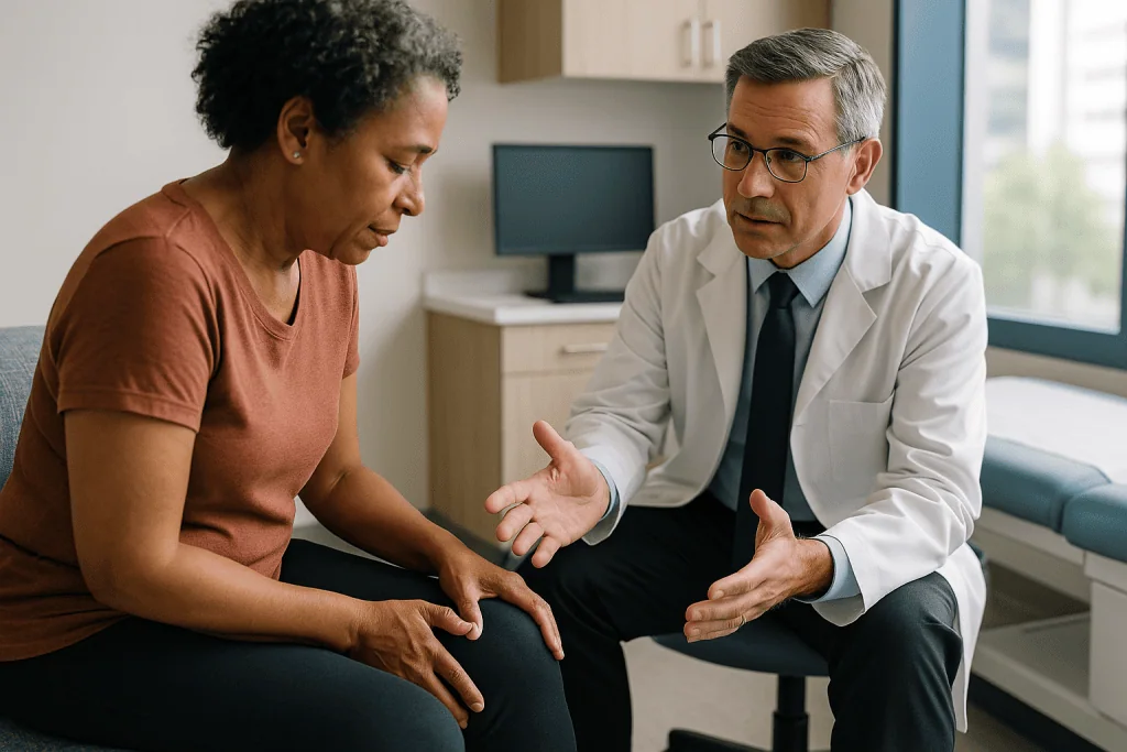 Doctor consulting with patient about knee pain: Why can an MRI miss something in a joint?