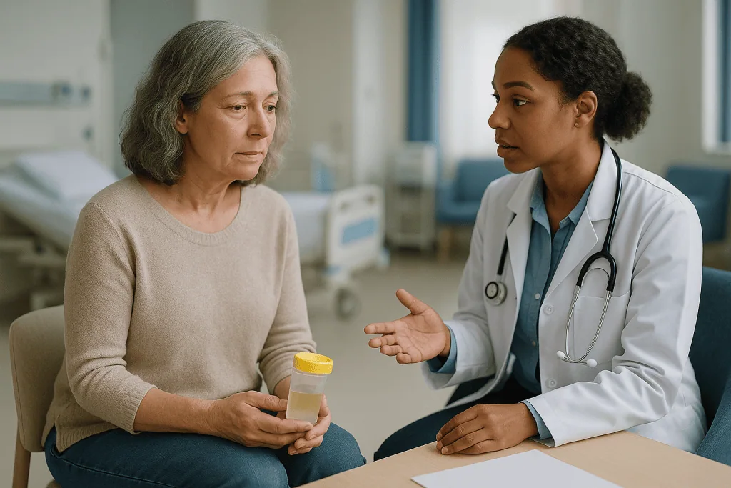 Doctor consulting with older female patient in clinical setting: Why can the enzyme test miss fabry disease in females?