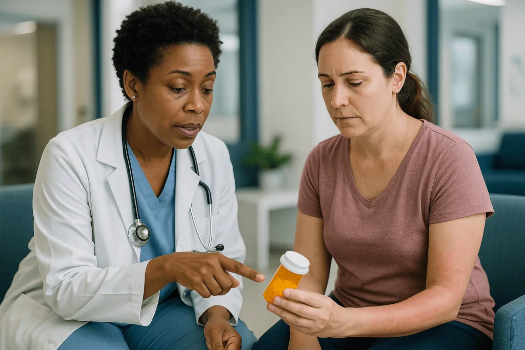 Doctor discussing medication with patient during consultation: Why cellulitis is not responding to antibiotics: the usual re