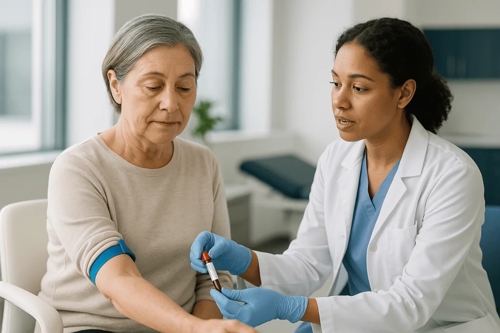 Healthcare provider taking blood sample from patient: Why do doctors order a xanthelasma cholesterol test before removal?